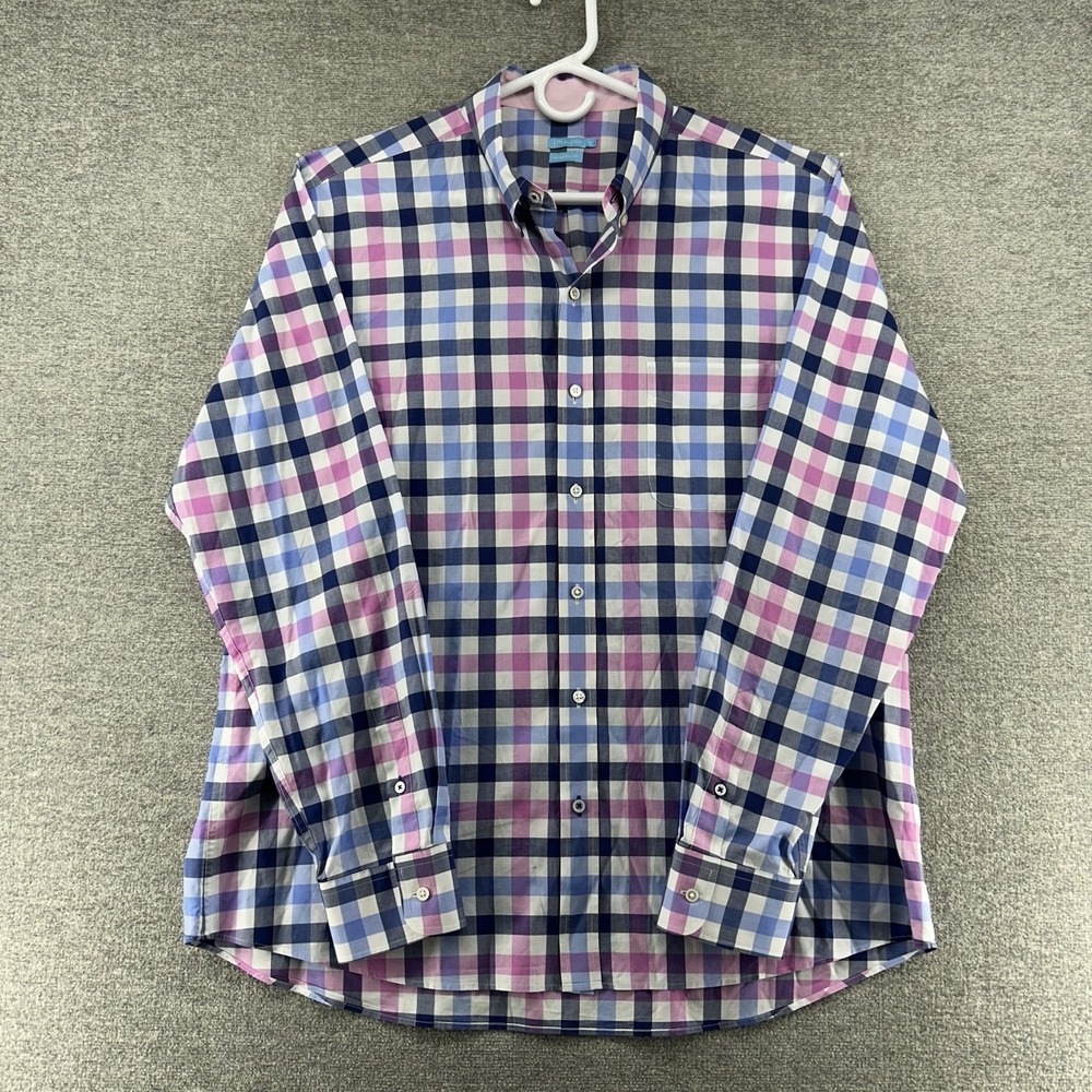 J McLaughlin‎ Modern Fit Shirt Men Size XL Red Blue Plaid Casual Long Sleeve